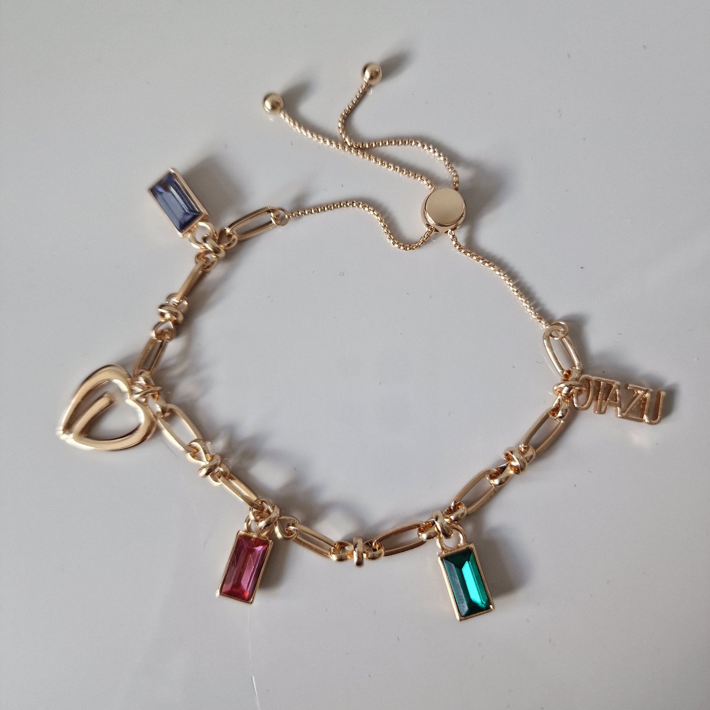 OTAZU Gold Plated Charm Bracelet, Gem Crystals, Adjustable Size