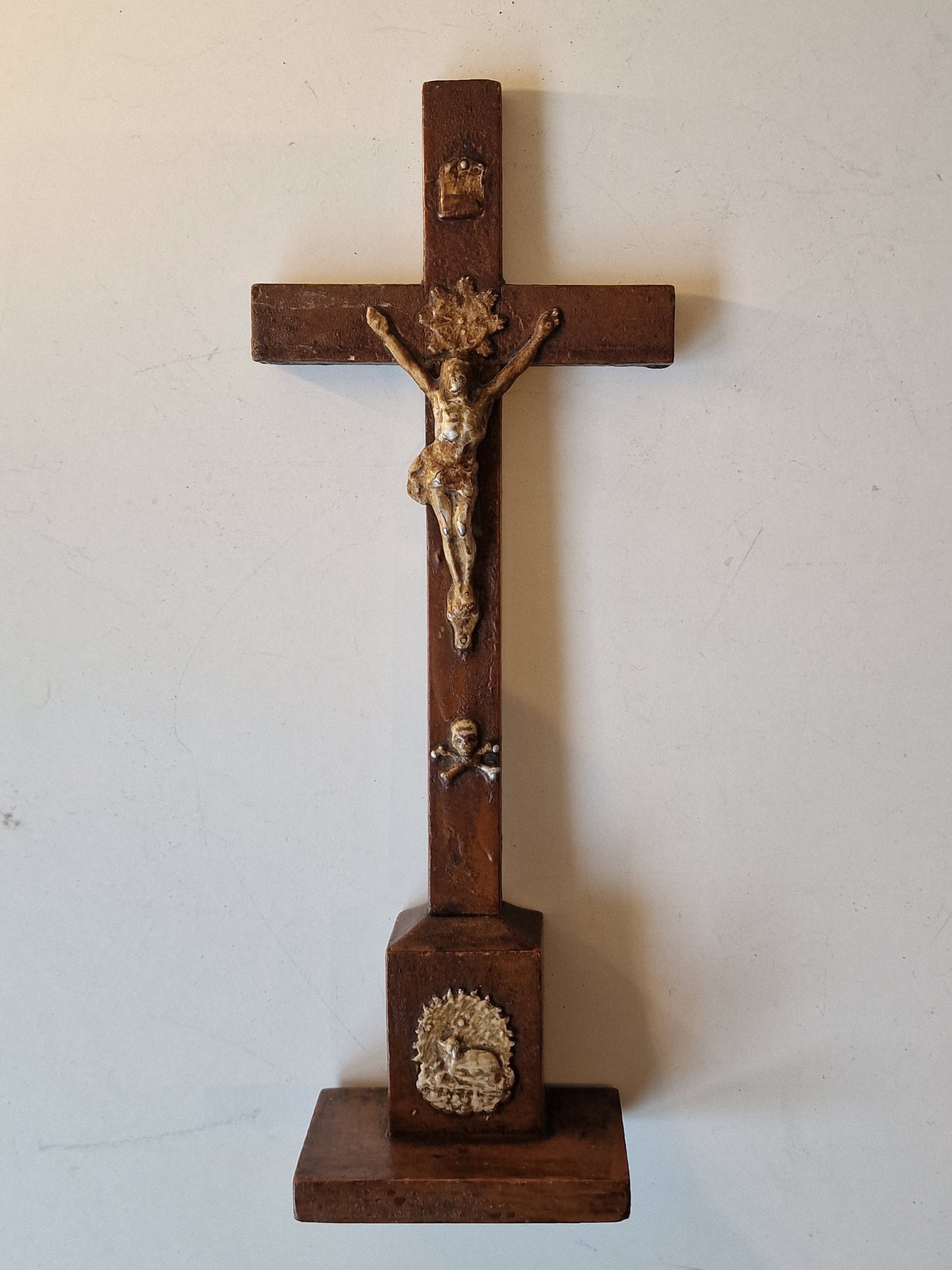 Antique Handcarved Wood Cross with Bronze Jesus, circa 1900