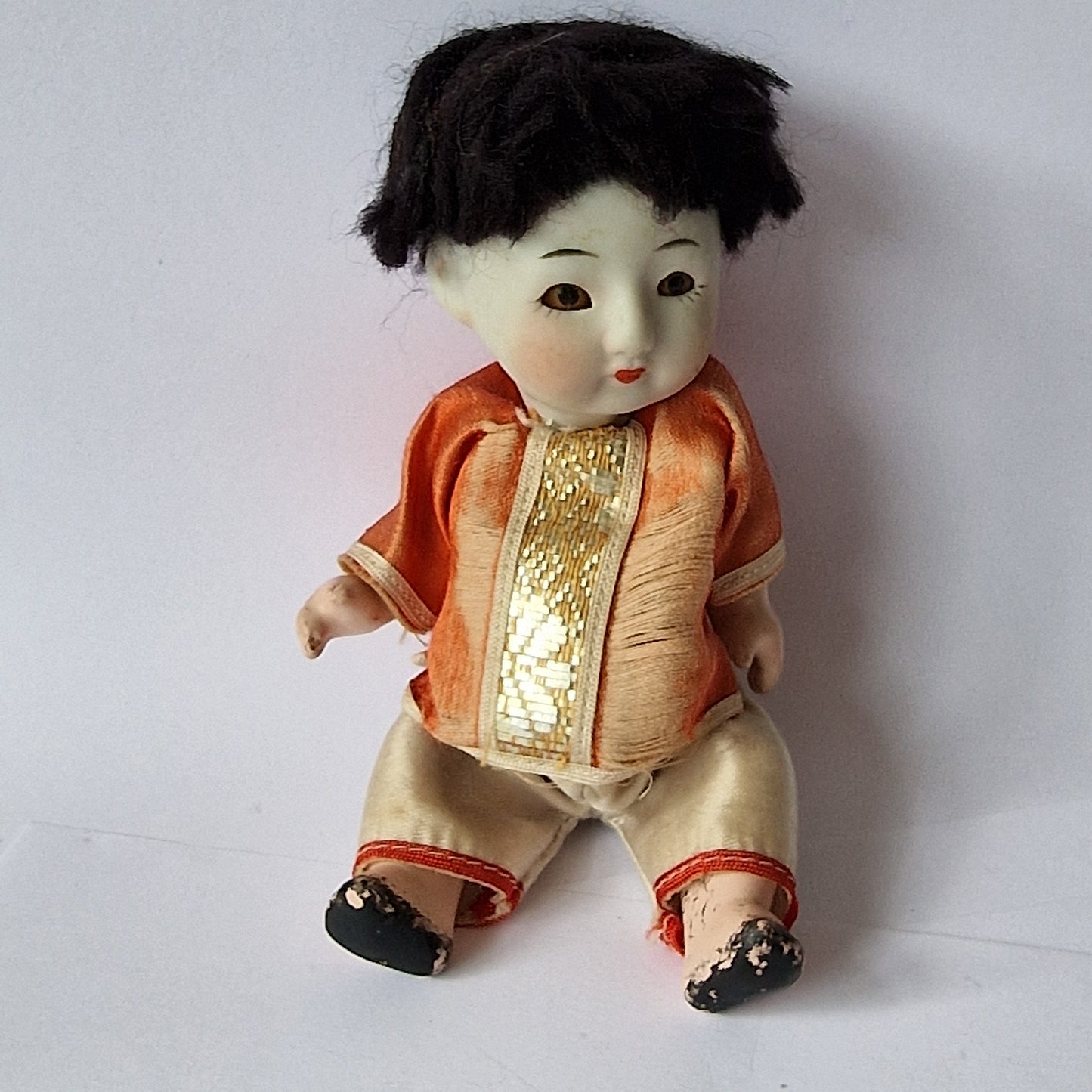 Bisque Porcelain Japanese Doll, Glass Eyes, Mid-Century Collector Figure