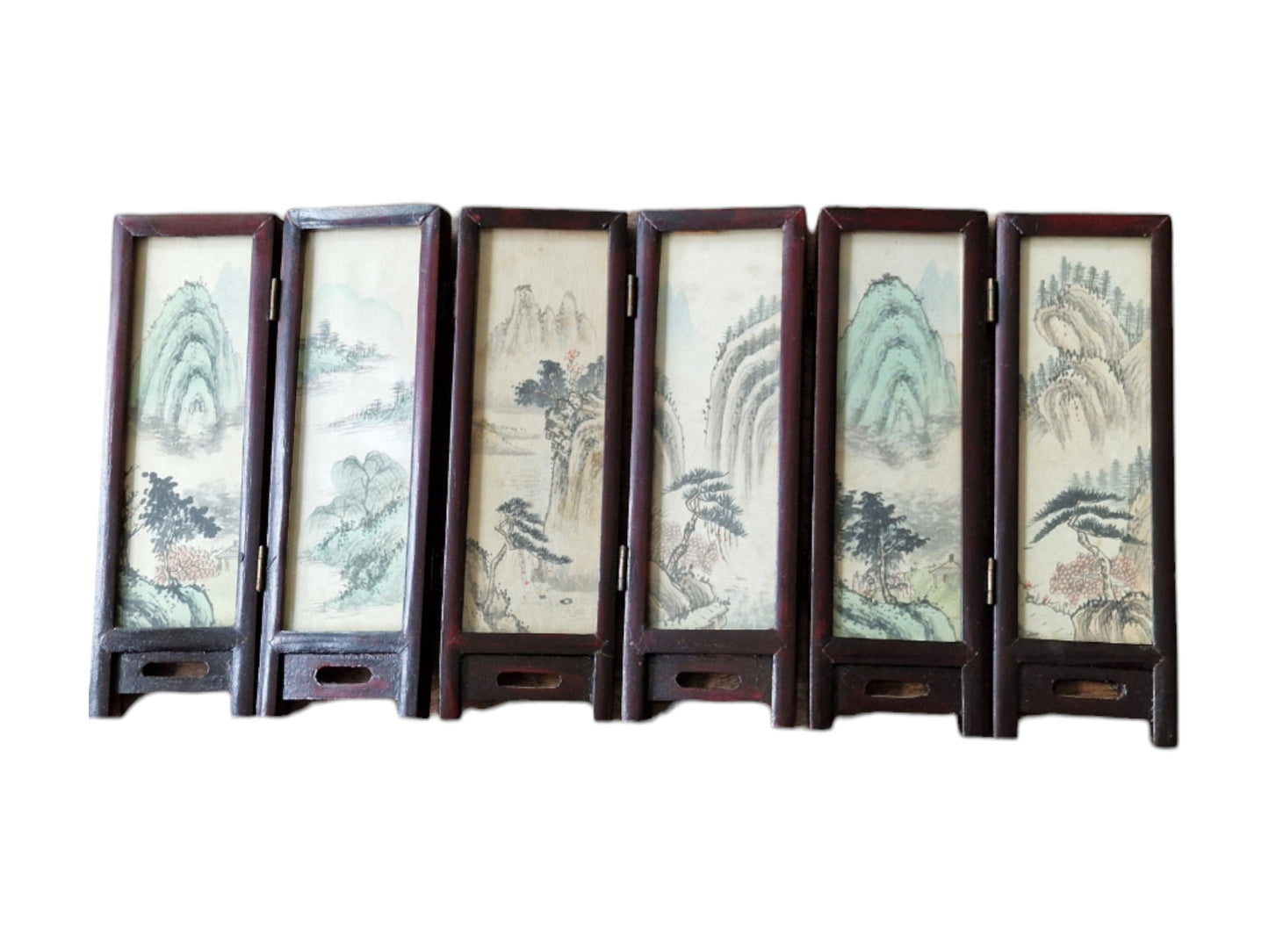 antique japanese chinese laquer wooden screen panel , handcarved- China - laquerer, silk painting behind glass