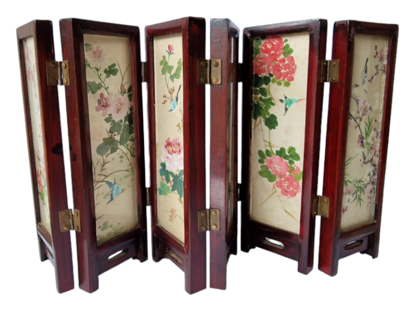 antique japanese chinese laquer wooden screen panel , handcarved- China - laquerer, silk painting behind glass