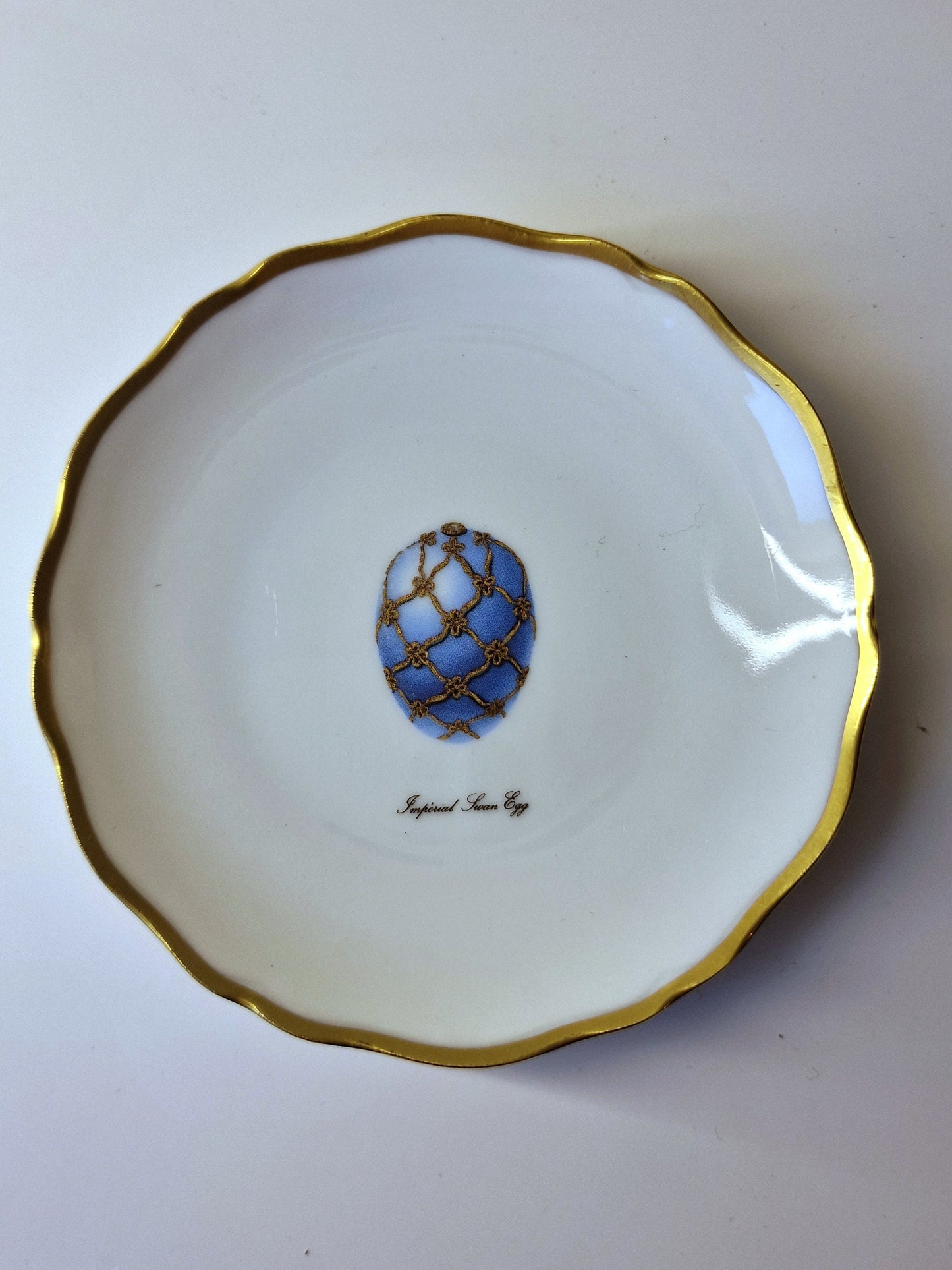 Porcelain Gilt Faberge Imperial Egg Dish, Limoges Jewelry Bowl