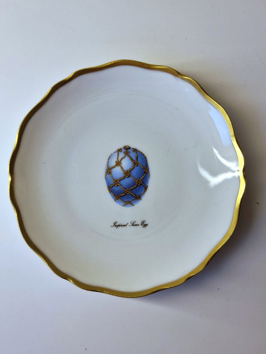 Porcelain Gilt Faberge Imperial Egg Dish, Limoges Jewelry Bowl