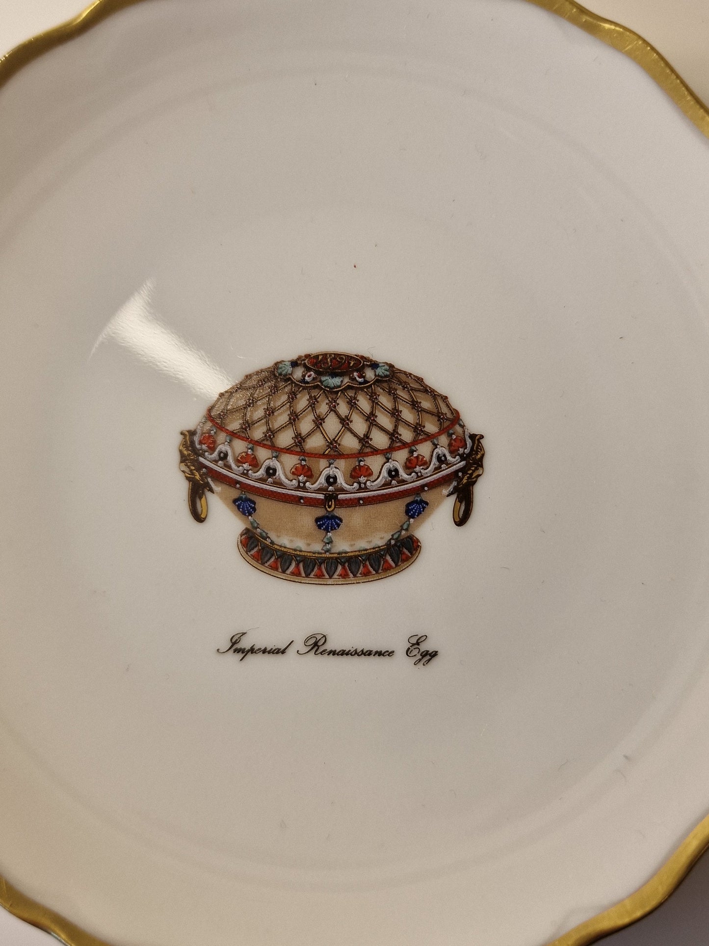 Porcelain Faberge Egg Jewelry Dish, Gilt Limoges, Marked