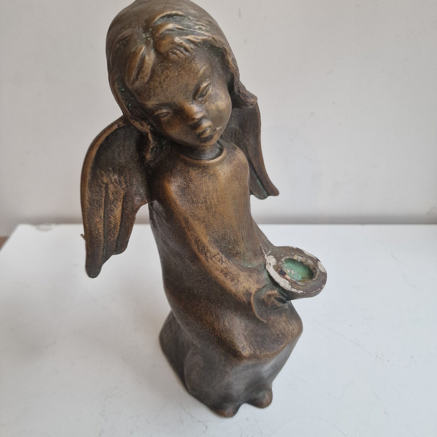 Vintage Bavarian Plaster Angel Cherub Candle Holder, Signed Germany old antique mudcentury puto