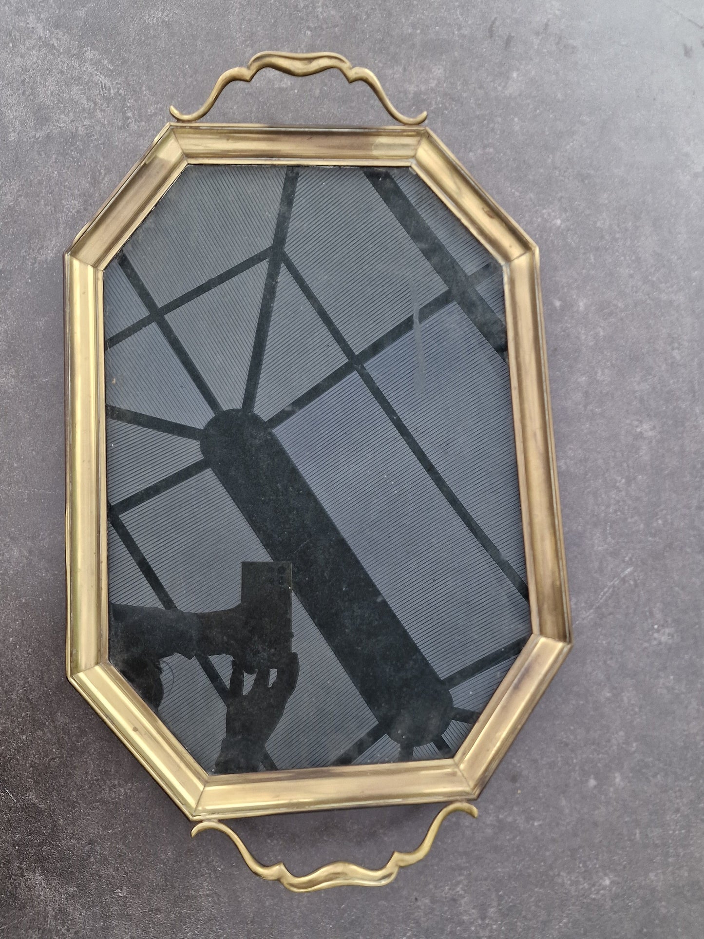 Antique Italian Murano Glass Serving Tray, Art Nouveau Brass Platter (64cm)