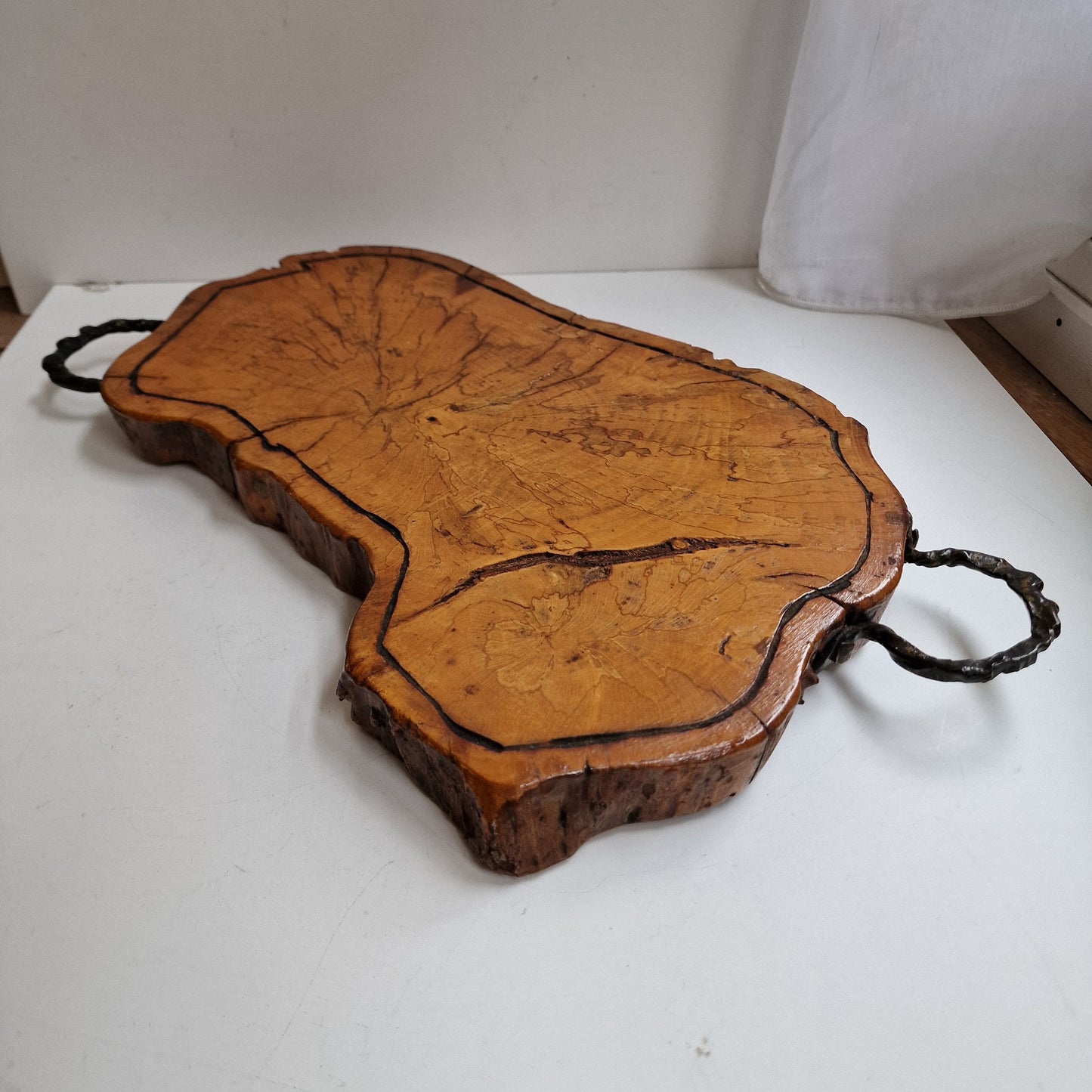 Hardwood Tree Trunk Serving Tray, Chrome Handles, Banquet Cheese Board