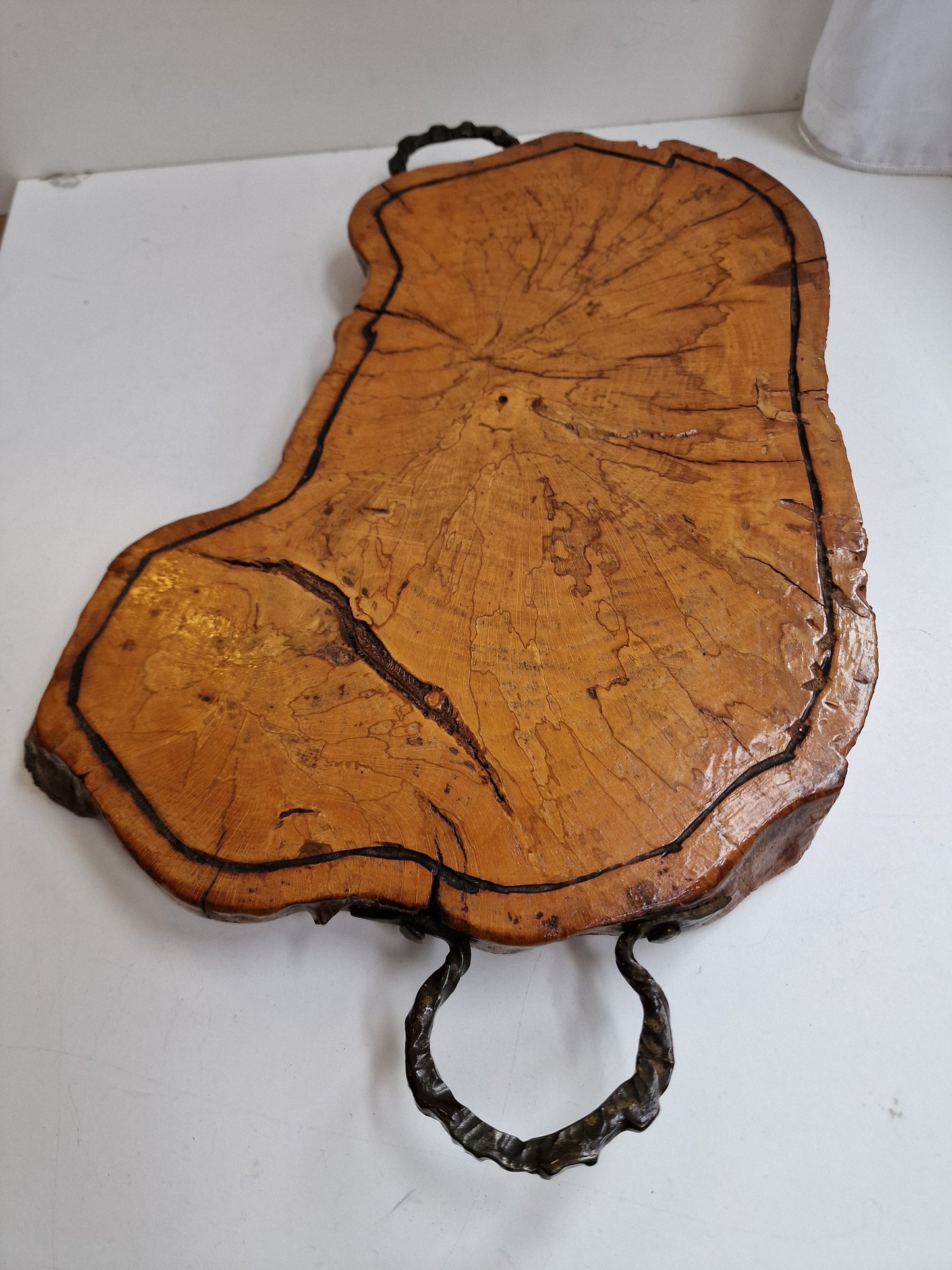 Hardwood Tree Trunk Serving Tray, Chrome Handles, Banquet Cheese Board