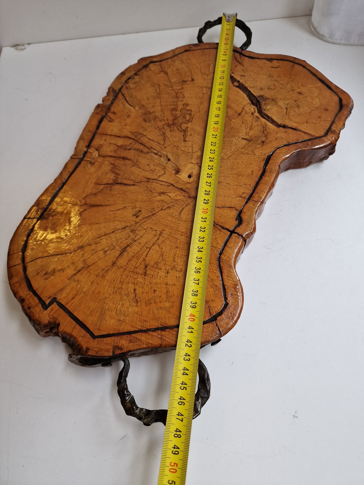 Hardwood Tree Trunk Serving Tray, Chrome Handles, Banquet Cheese Board