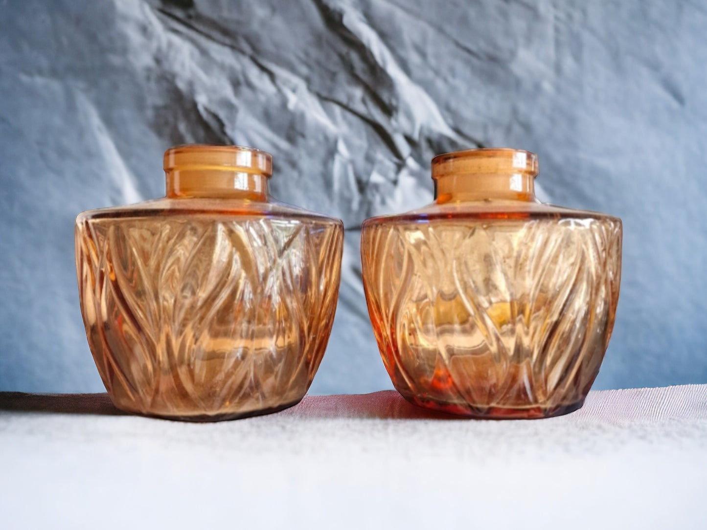 Signed large Faberge Crystal Vases, Amber Rosegold, XL, Pair authentic Fabergé