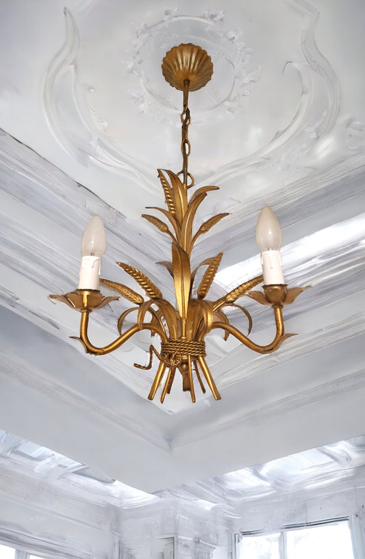 Vintage Gold Corn Chandelier by Hans Kögl, Hollywood Regency