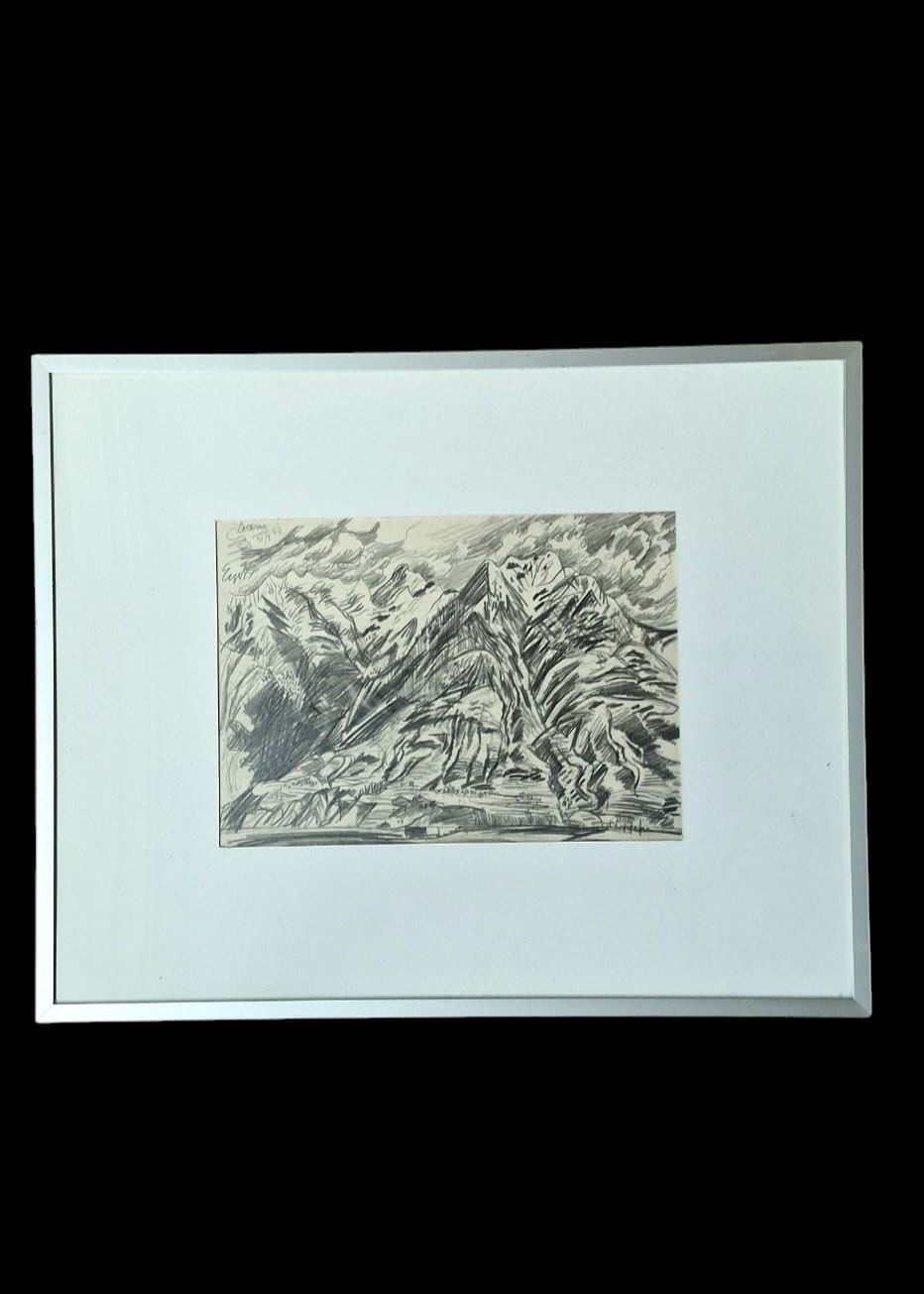 Charles Eyck Pencil Drawing, Mountainview on Locarno, Swiss Art
