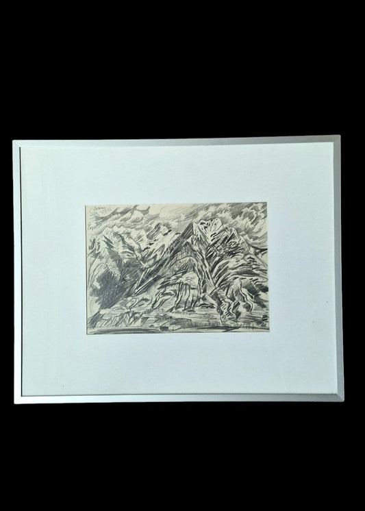 Charles Eyck Pencil Drawing, Mountainview on Locarno, Swiss Art