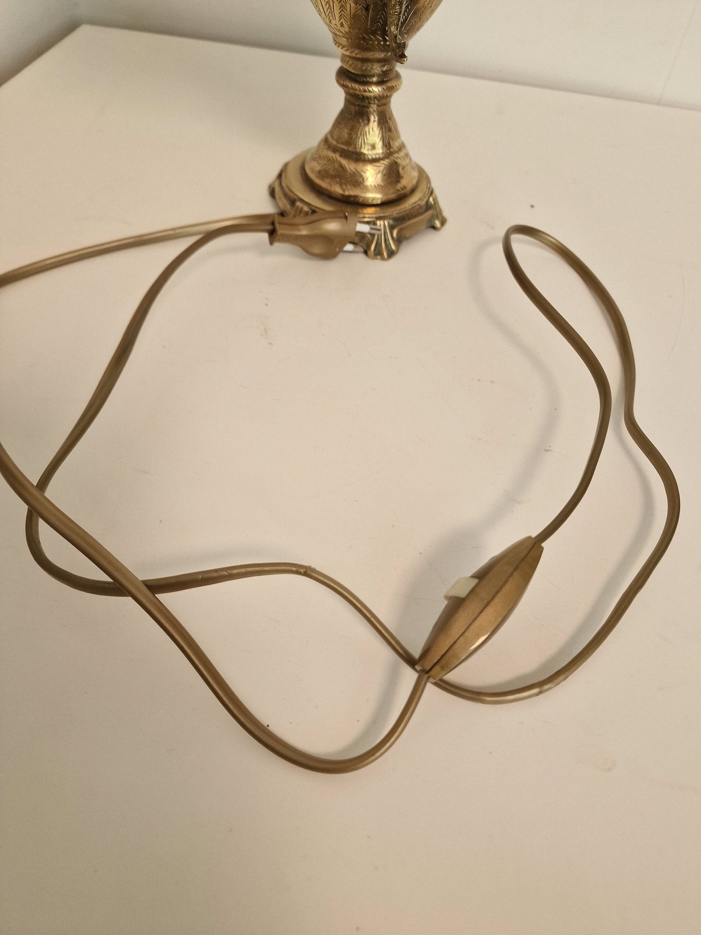 Old tablelamp with mythic creatures, seacreatures, cobra, brass copper mysterious lamp