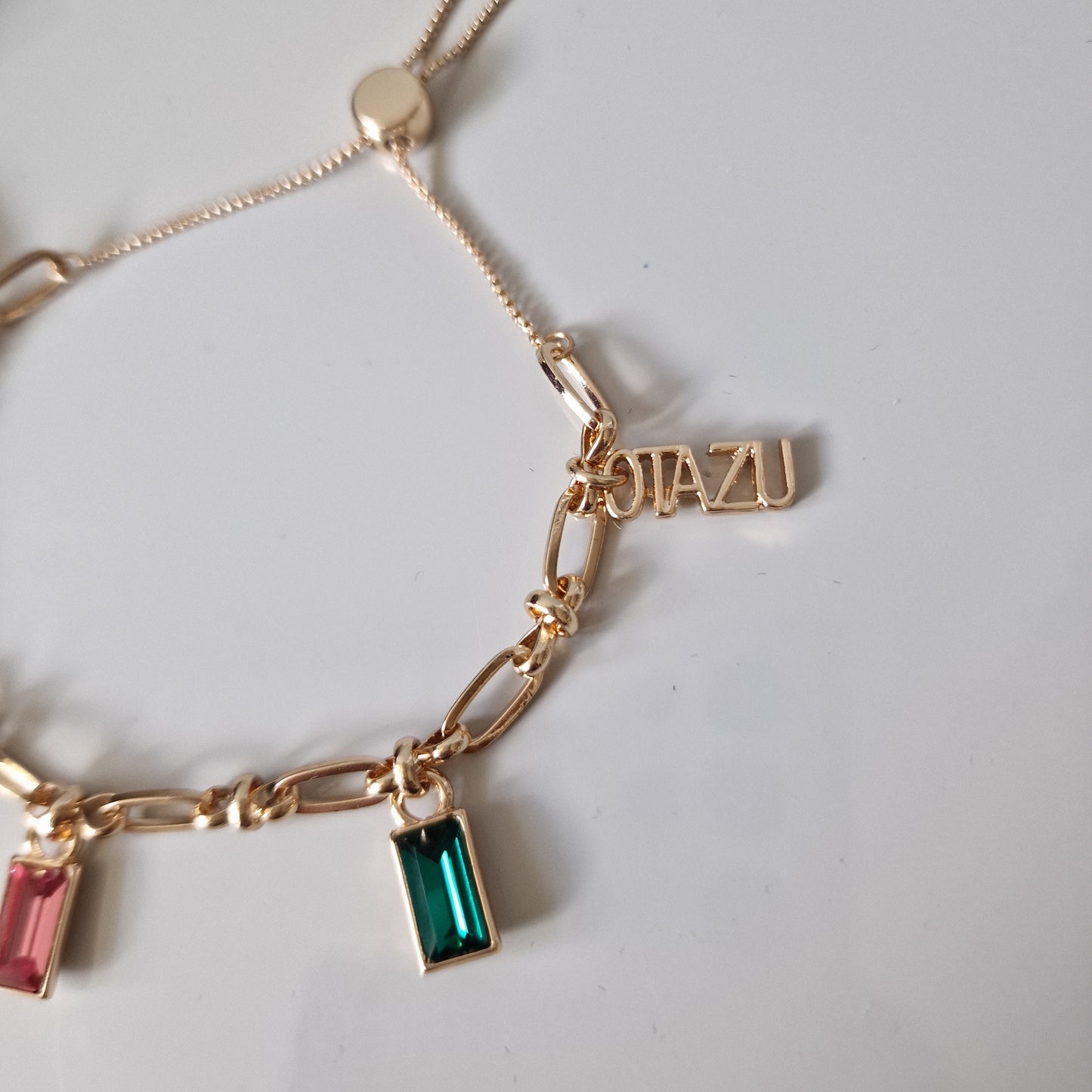 OTAZU Gold Plated Charm Bracelet, Gem Crystals, Adjustable Size