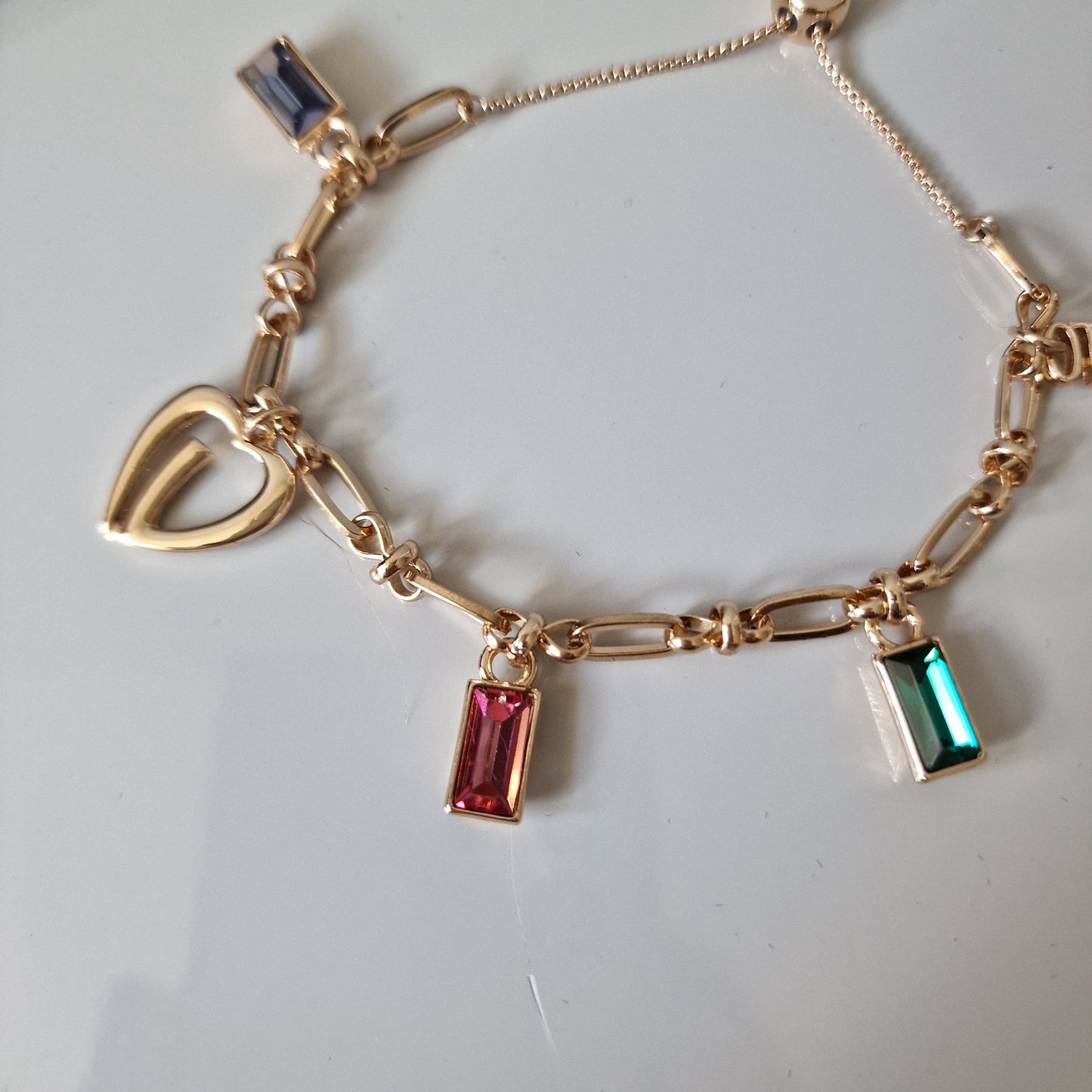 OTAZU Gold Plated Charm Bracelet, Gem Crystals, Adjustable Size