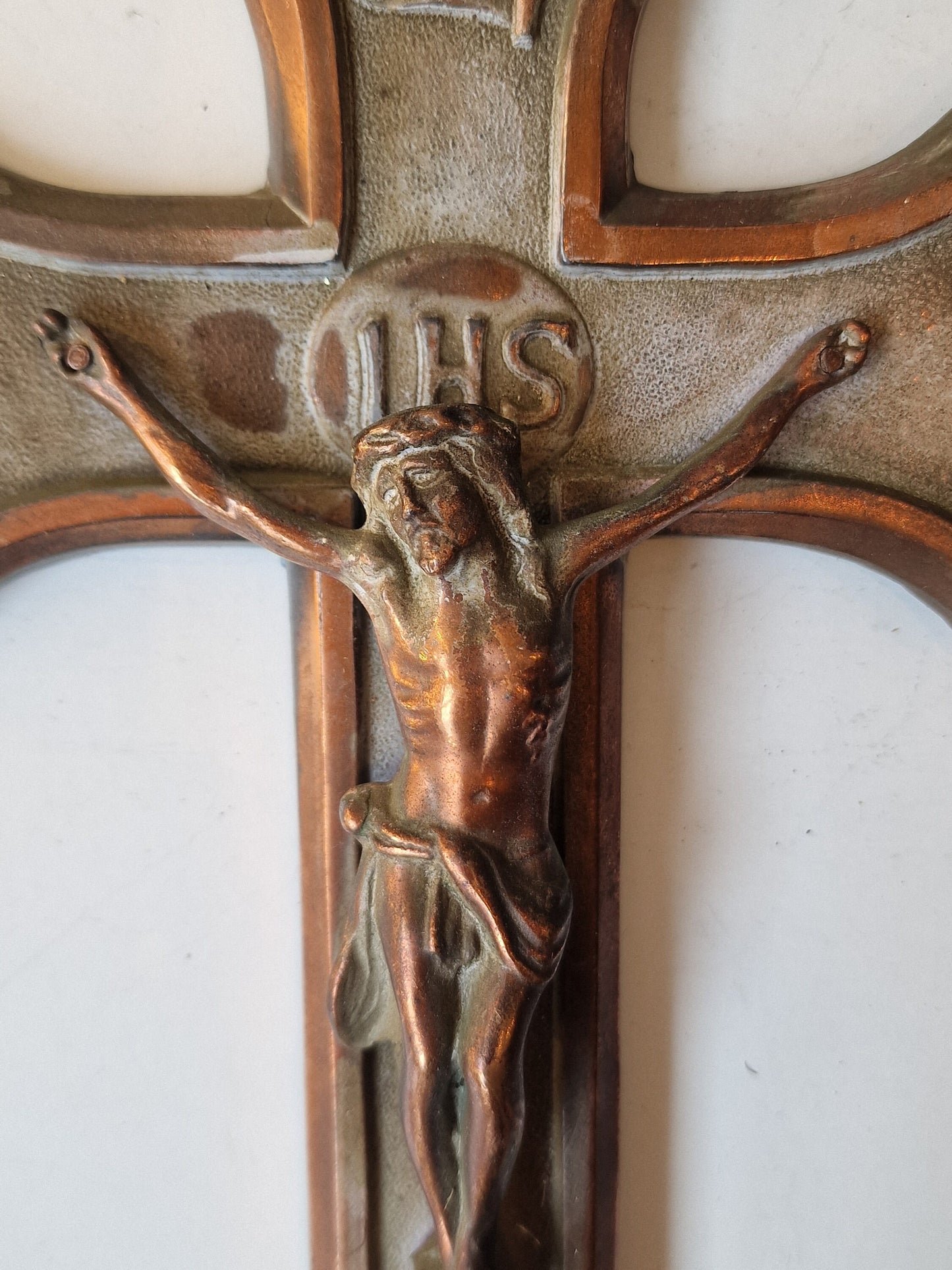 Antique Handcarved Bronze INRI Cross, Belgium, ca 1900