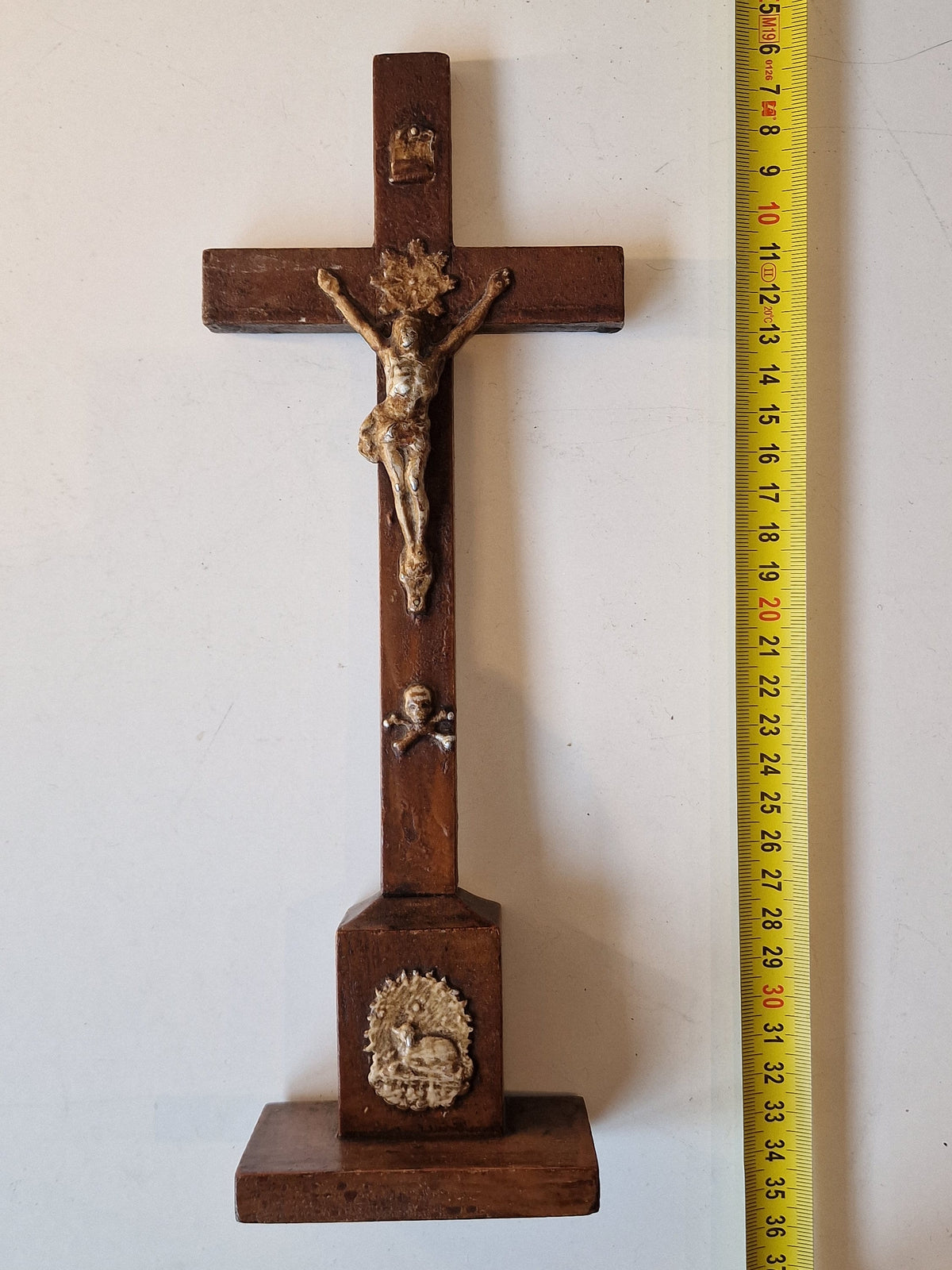 Antique Handcarved Wood Cross with Bronze Jesus, circa 1900