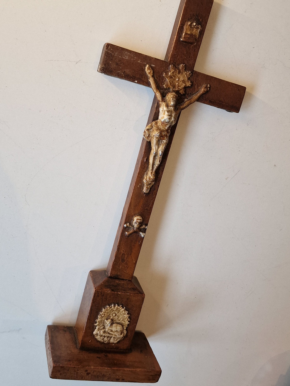 Antique Handcarved Wood Cross with Bronze Jesus, circa 1900