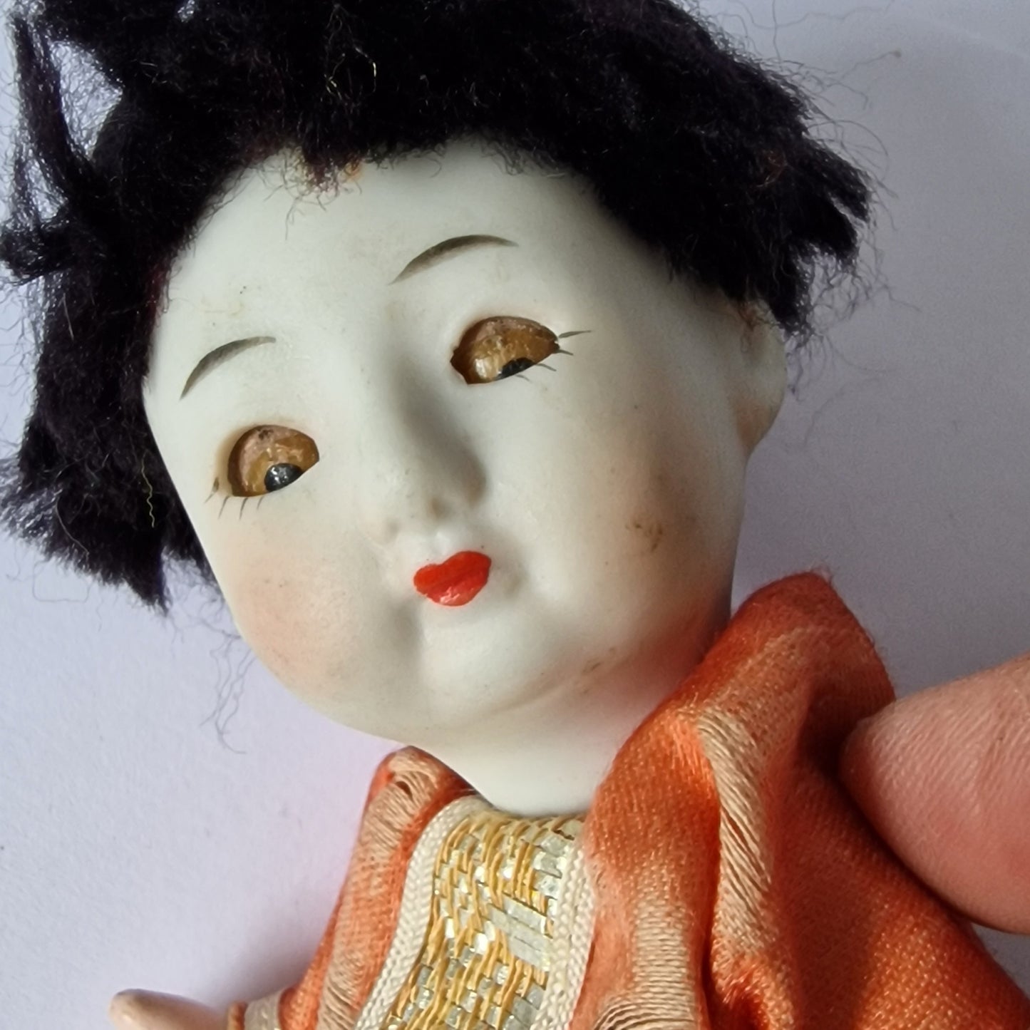 Bisque Porcelain Japanese Doll, Glass Eyes, Mid-Century Collector Figure