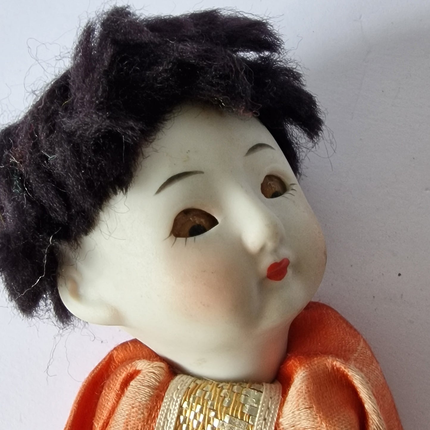 Bisque Porcelain Japanese Doll, Glass Eyes, Mid-Century Collector Figure