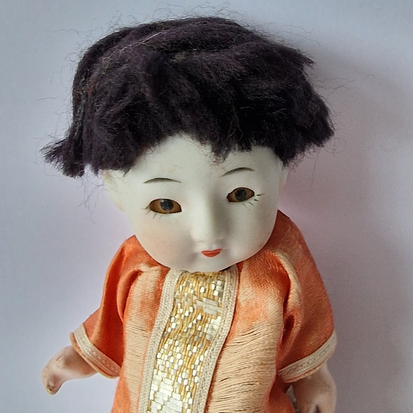 Bisque Porcelain Japanese Doll, Glass Eyes, Mid-Century Collector Figure