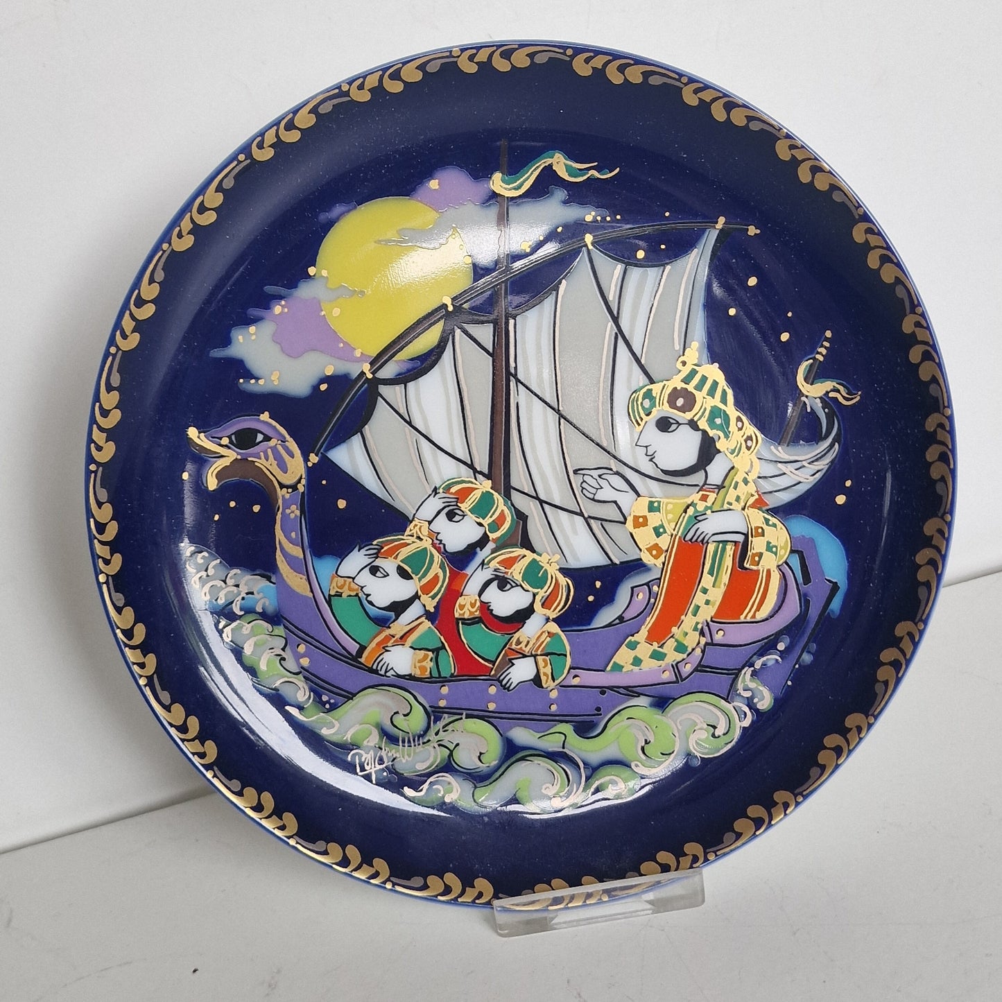 Bjørn Wiinblad Wallplates Rosenthal Gold Plated Porcelain Plate - Sindbad the Sailor