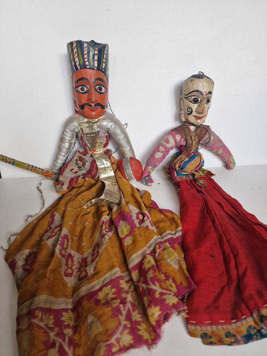Vintage Indian Marionettes, Hand-Painted Puppet Dolls, Asia Decor