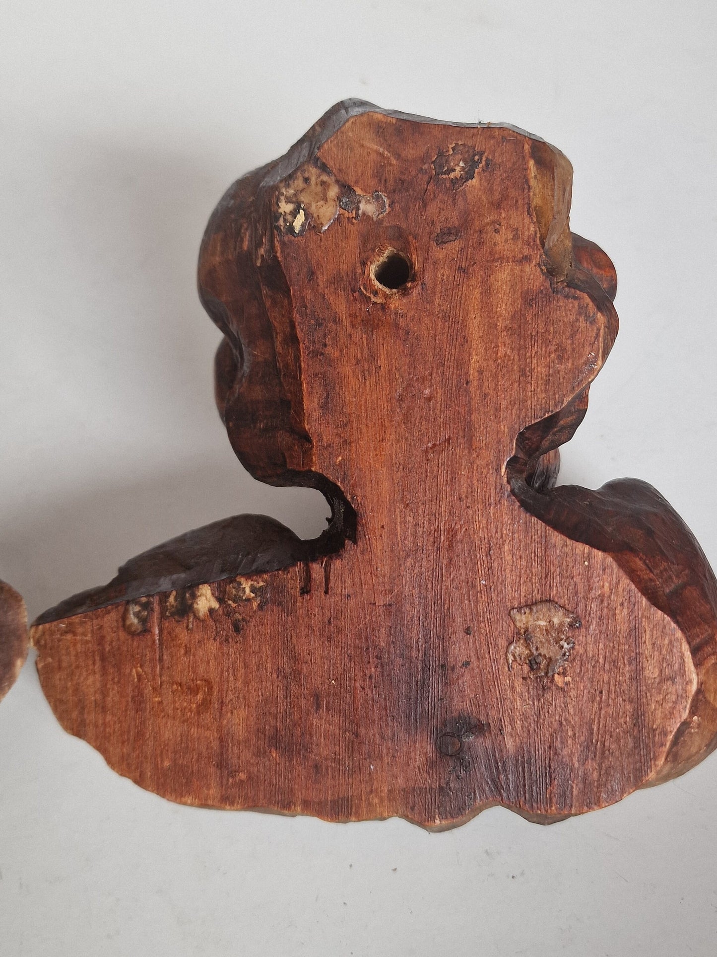 Handgesneden oud hout Angel Putto Cherub Duo, Beierse volkskunst antiek