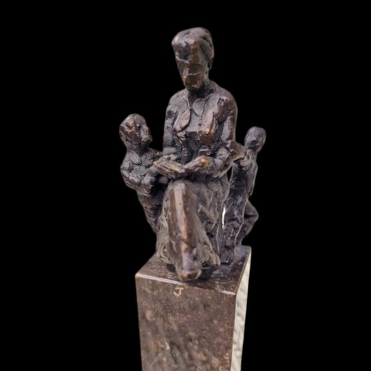 Jaap Hartman Bronze Sculpture, Mother Reading to Children, Marble Base