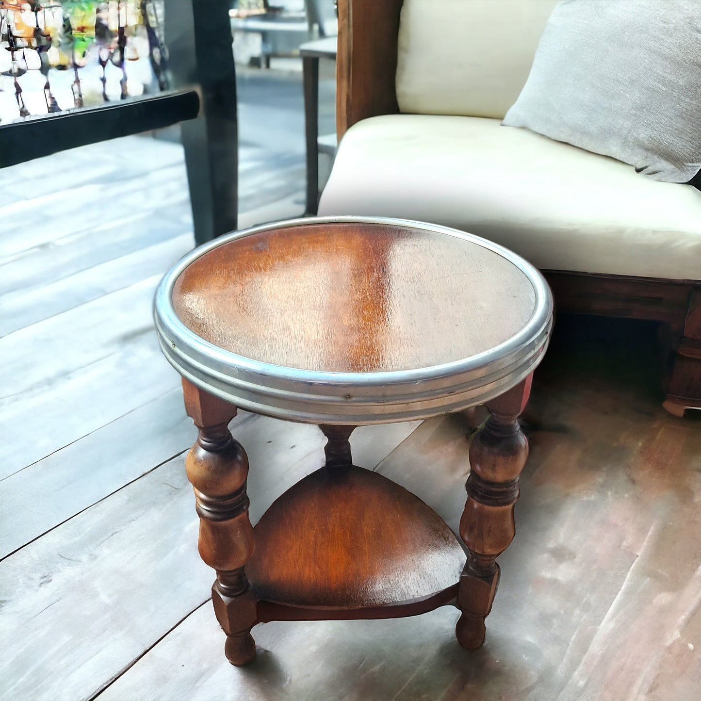 Art Deco Oak Side Table, Chrome Accent, Amsterdam School Design