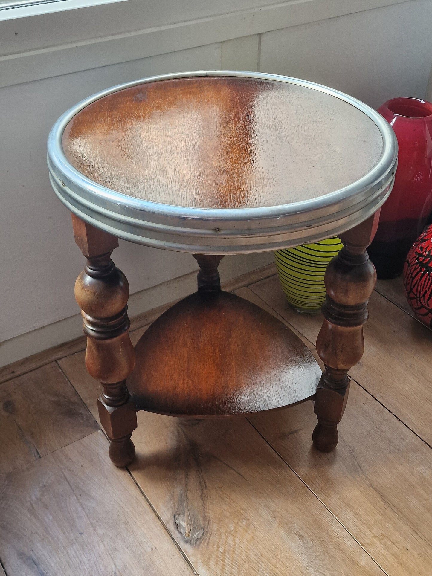 Art Deco Oak Side Table, Chrome Accent, Amsterdam School Design