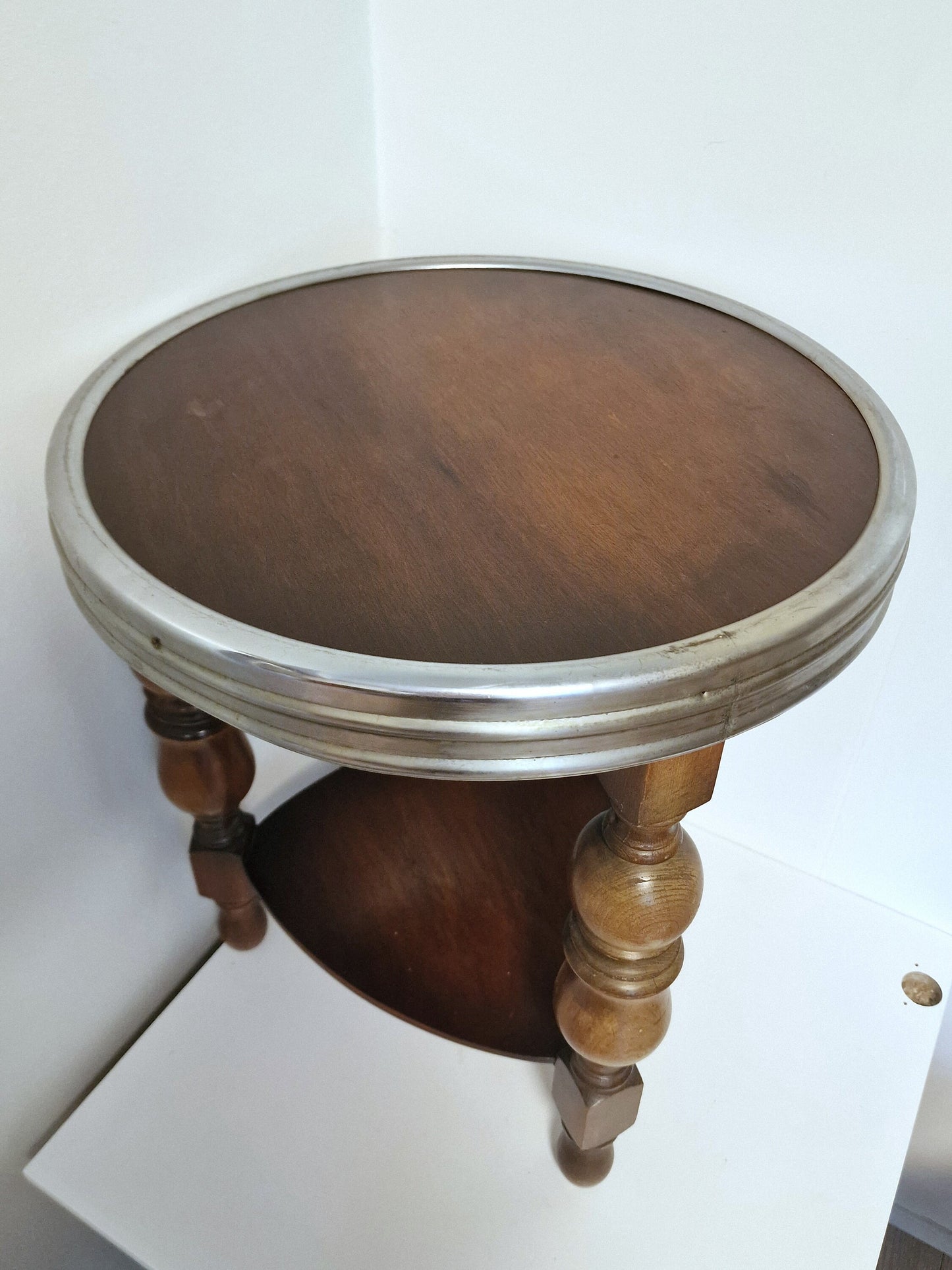 Art Deco Oak Side Table, Chrome Accent, Amsterdam School Design