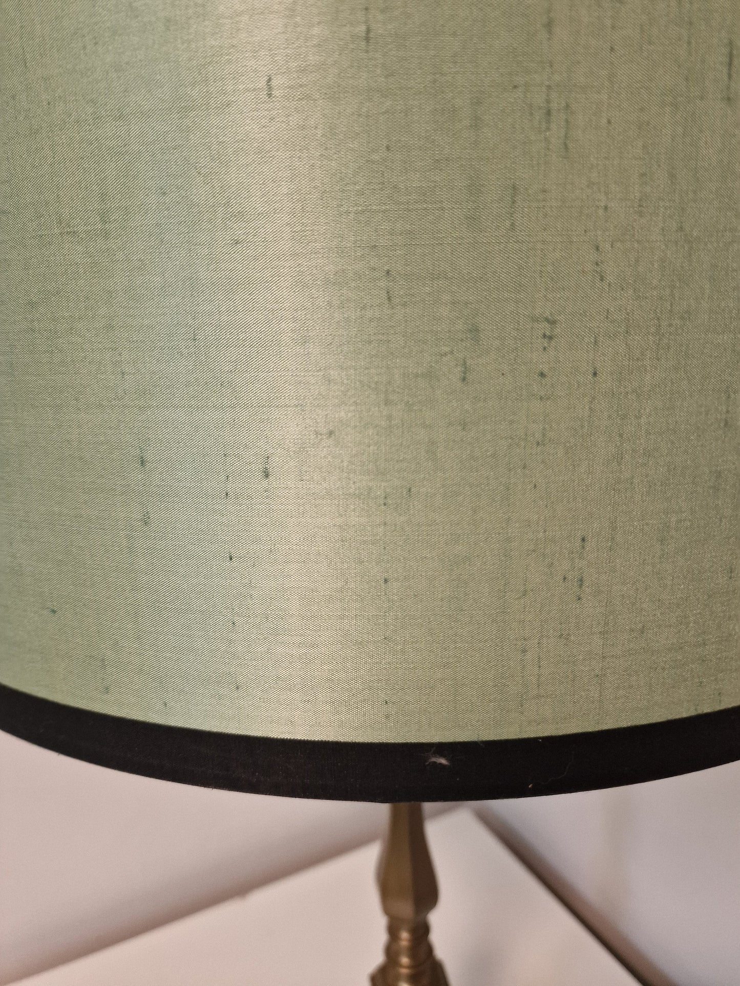 Antique Brass Bouillotte Table Lamp, Pistachio Silk Shade