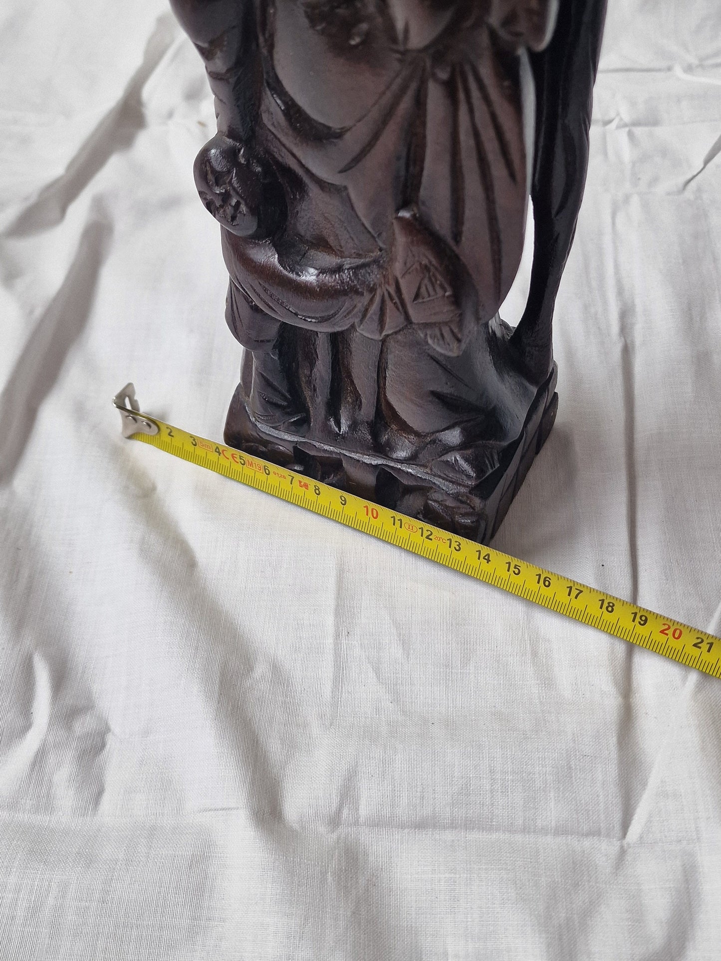 Hand-Carved Rosewood Sage Statue with Bone Inlay - Early 20th Century China