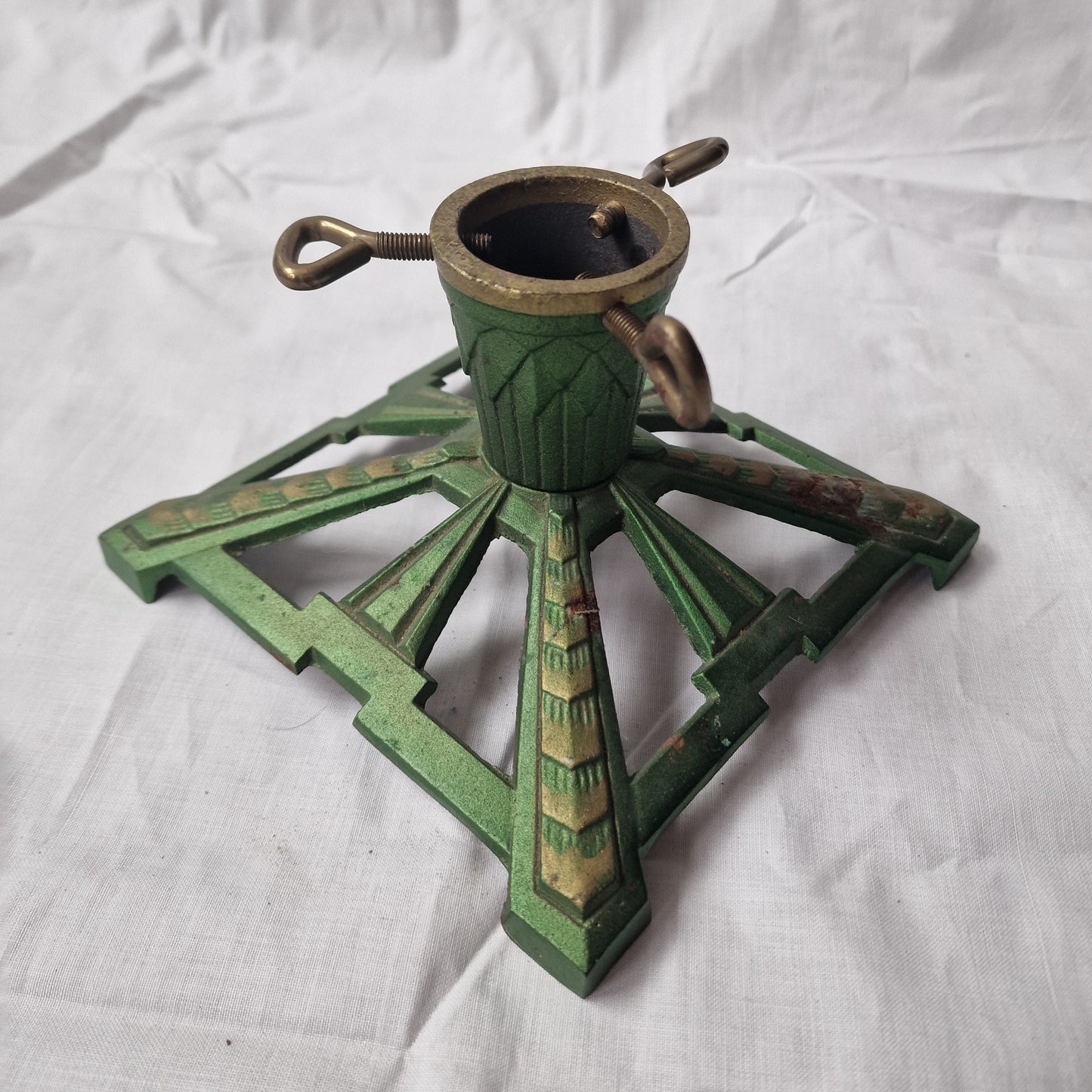 Antique Art Deco Christmas Tree Stand, Iron Angel Design