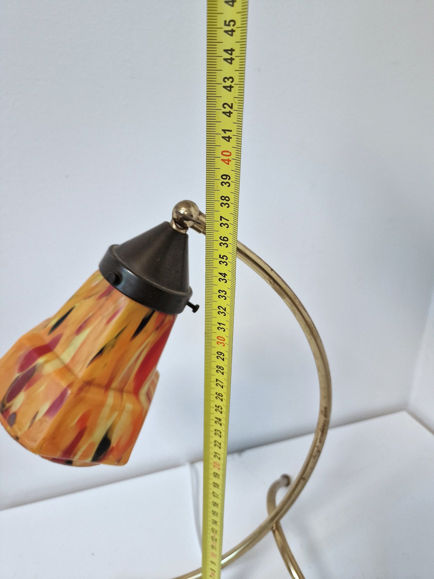 Italian Mid-Century Adjustable Brass Desk Lamp – Murano Glass Shade