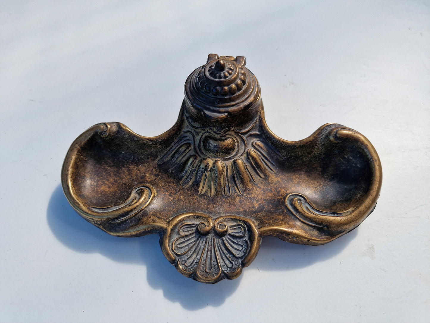Bronze Art Nouveau Inkwell, 1920s Chic Desk Ornament