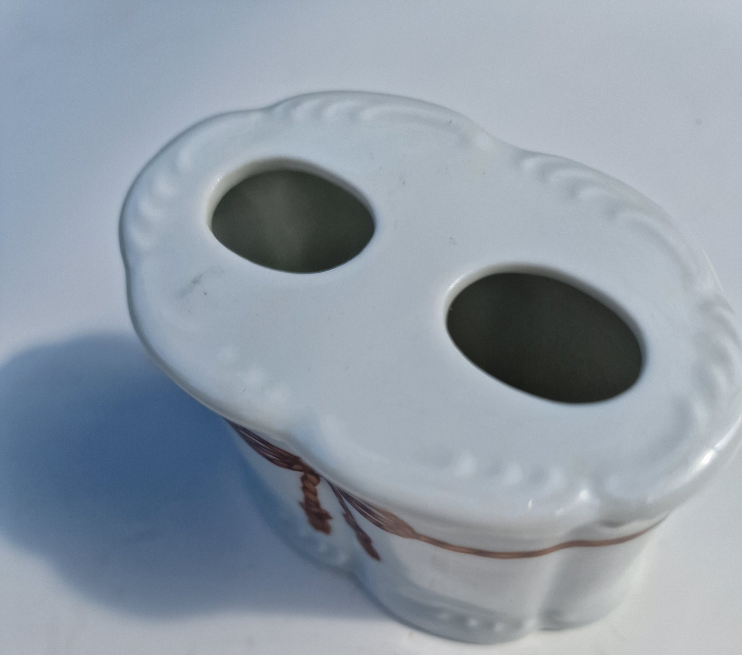 Antique KPM Bavaria Porcelain Toothbrush Holder, Handpainted Bow Detail