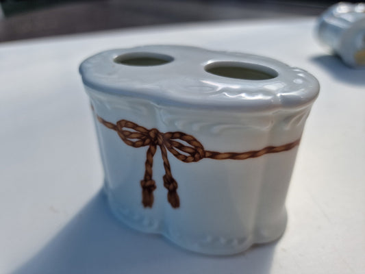 Antique KPM Bavaria Porcelain Toothbrush Holder, Handpainted Bow Detail