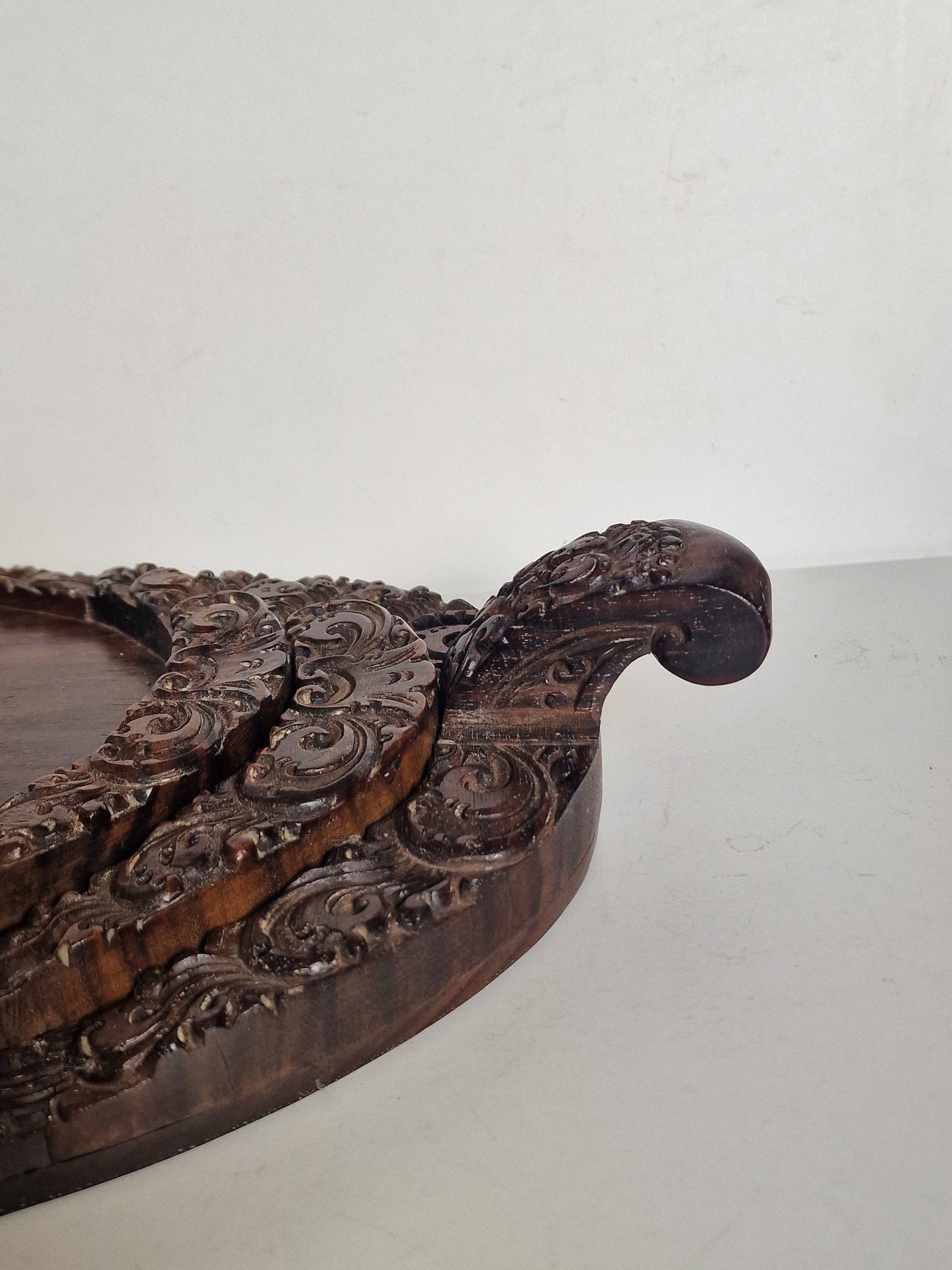 Handmade Art Nouveau Wood Tray Set, Dutch Antique, 1920s