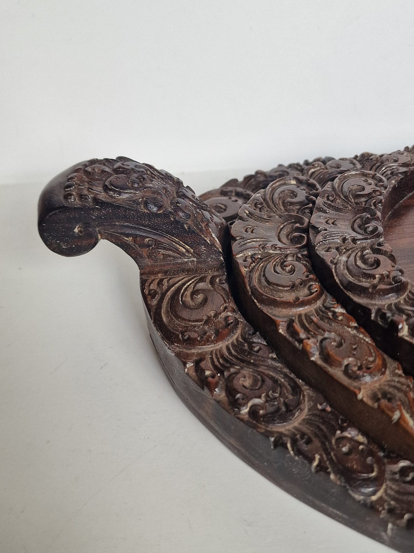 Handmade Art Nouveau Wood Tray Set, Dutch Antique, 1920s