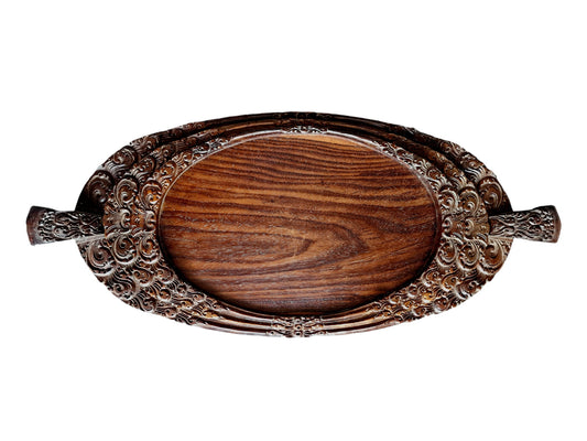 Handmade Art Nouveau Wood Tray Set, Dutch Antique, 1920s