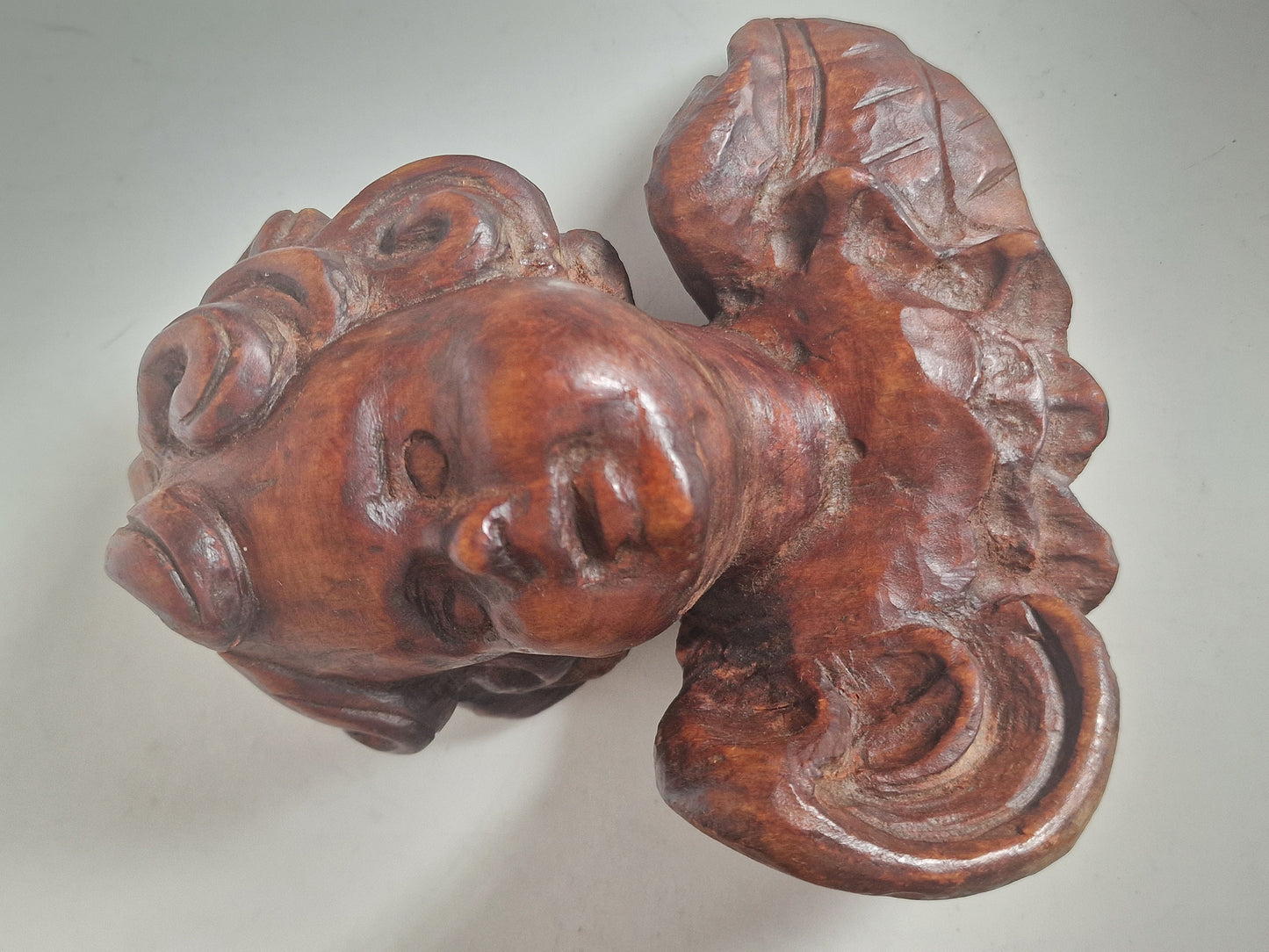 Handgesneden oud hout Angel Putto Cherub Duo, Beierse volkskunst antiek