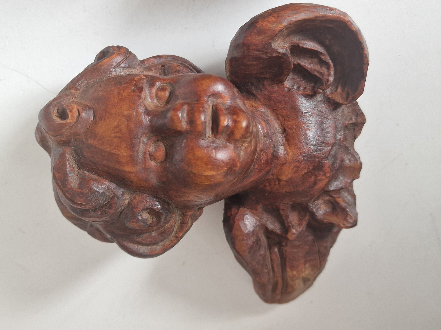 Handgesneden oud hout Angel Putto Cherub Duo, Beierse volkskunst antiek