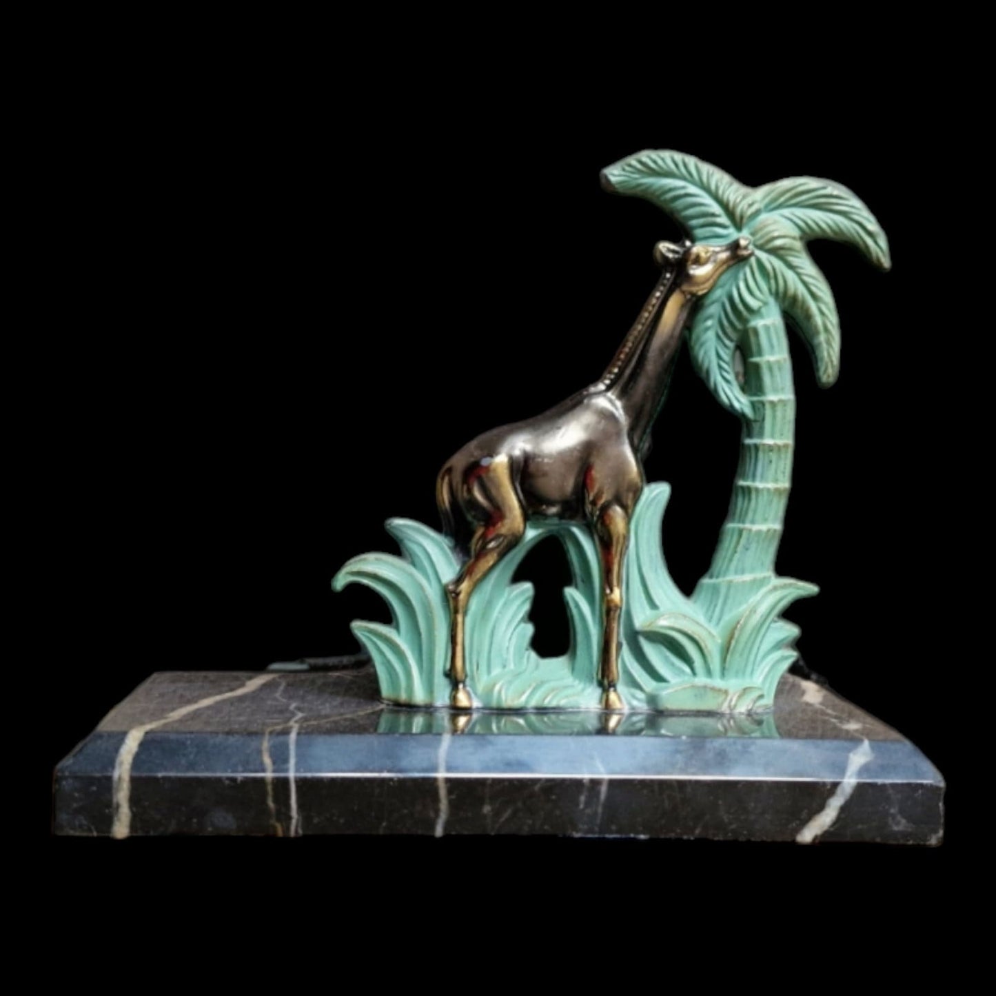 Art Deco Bronze Giraffe Bookend, Cold Painted Austrian Marble Figure