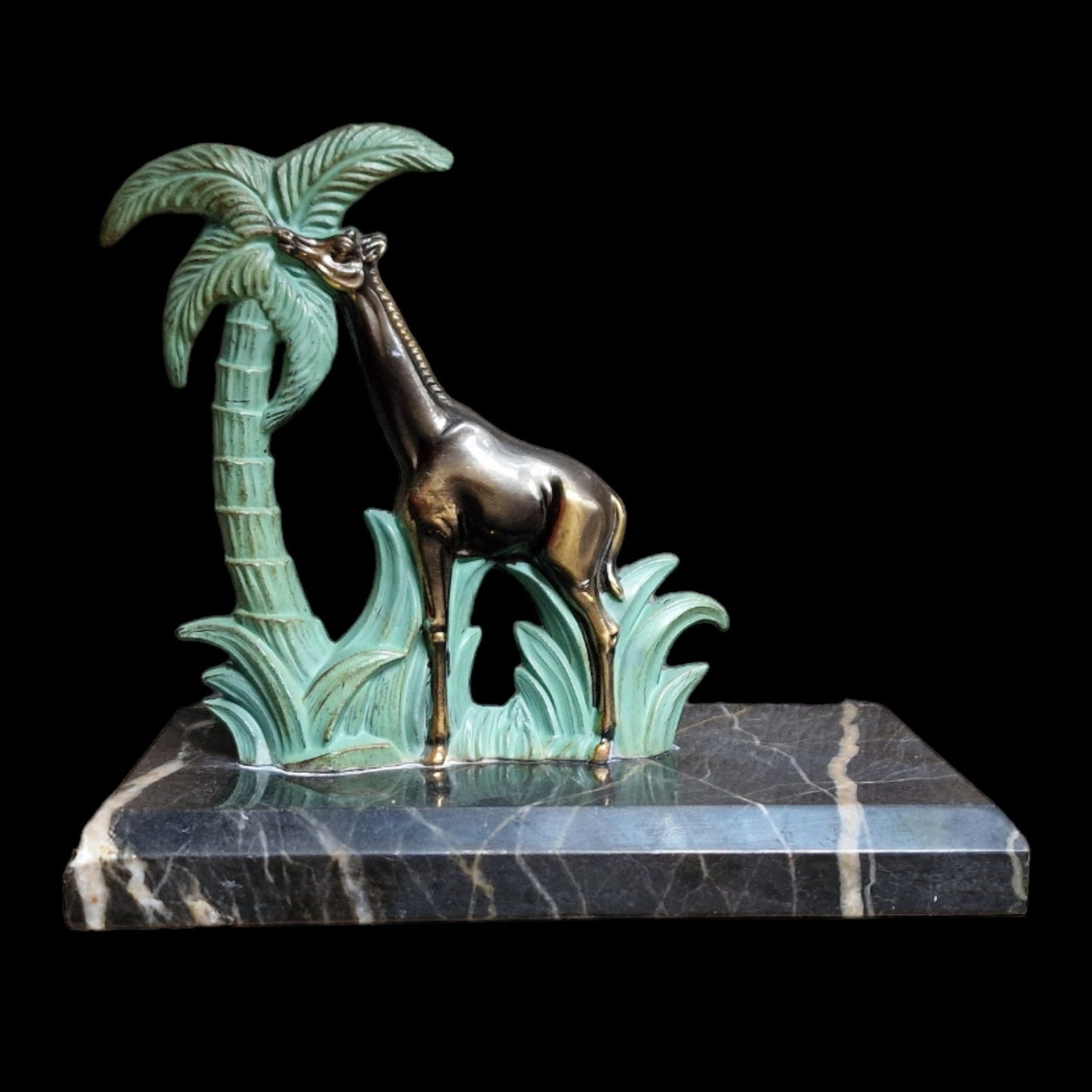 Art Deco Bronze Giraffe Bookend, Cold Painted Austrian Marble Figure
