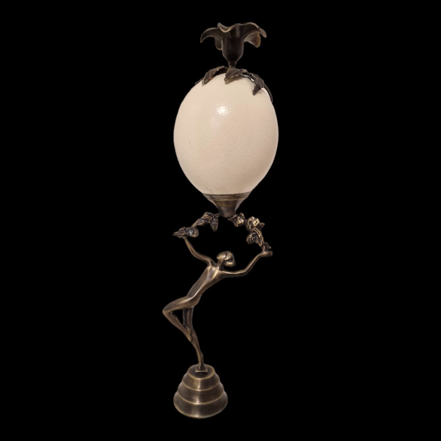 Art Nouveau Bronze Ostrich Egg Candleholder, Austrian Fauvism Decor