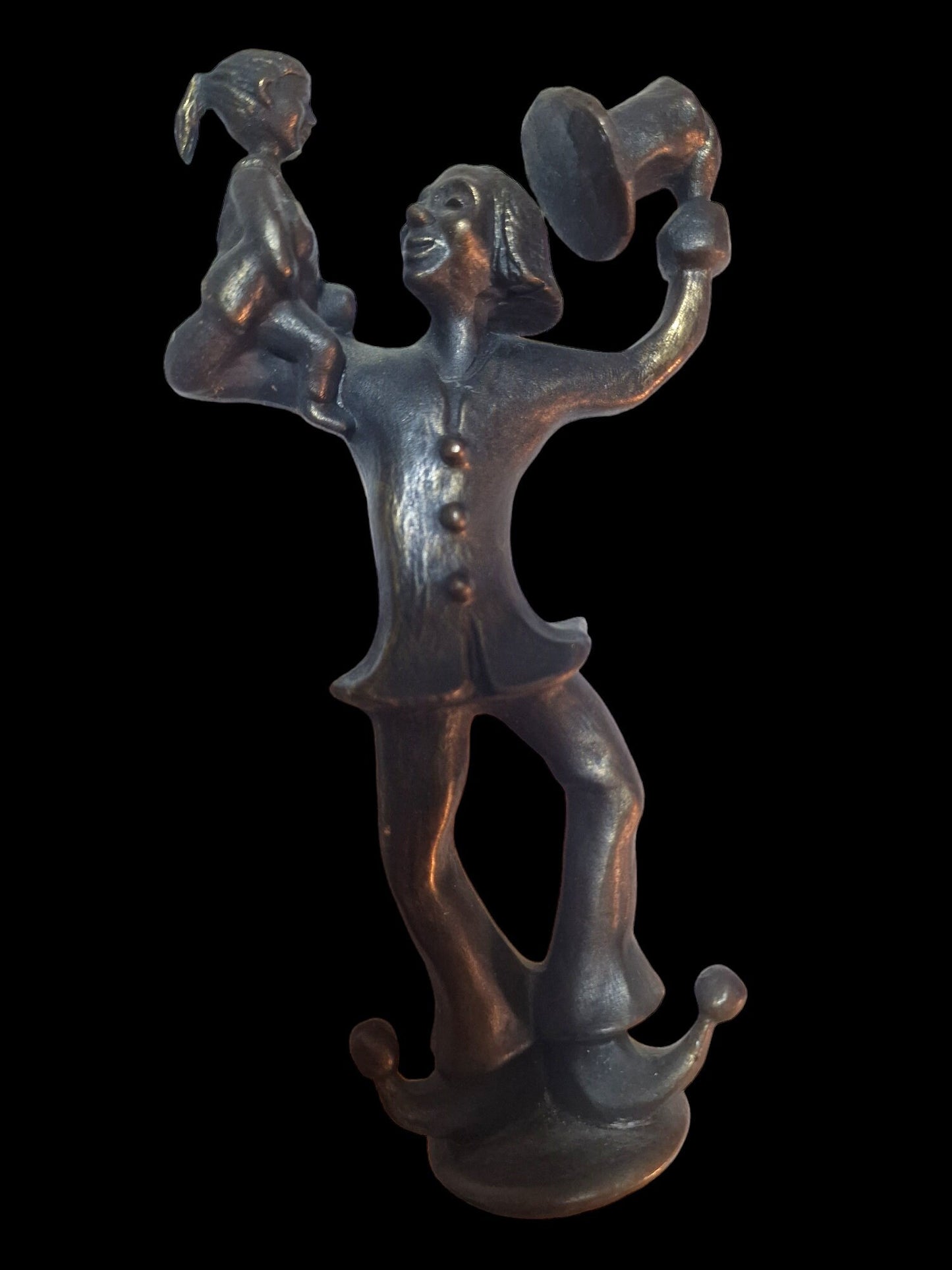 Dutch Design Bronze Clown Figurine with Girl