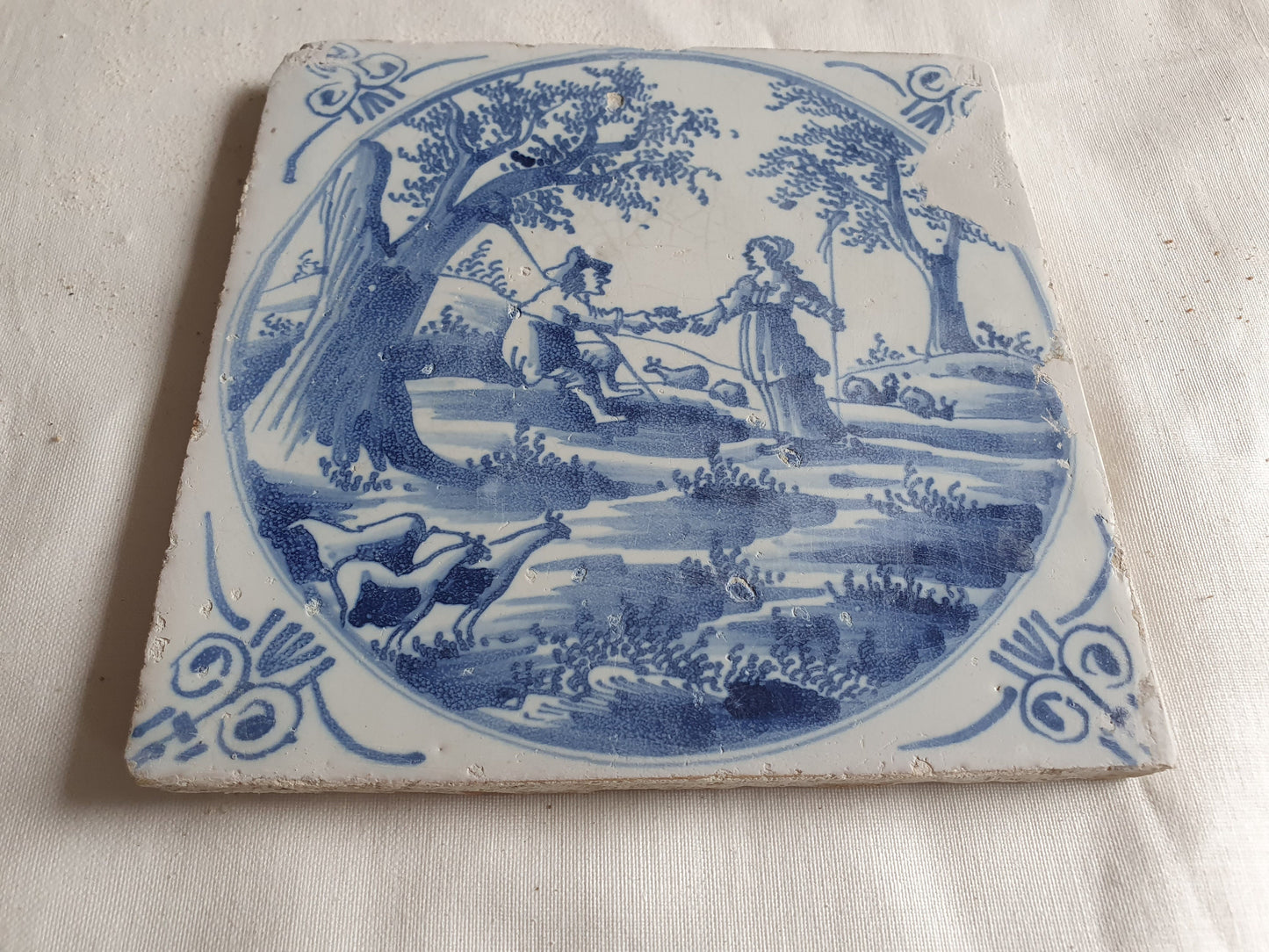 18th Century Dutch Delft Tile, Holland Scene